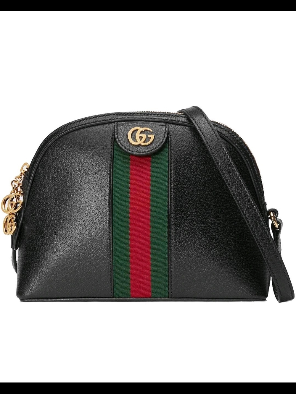 Gucci Black Leather Crossbody with Green and Red Web Stripe
